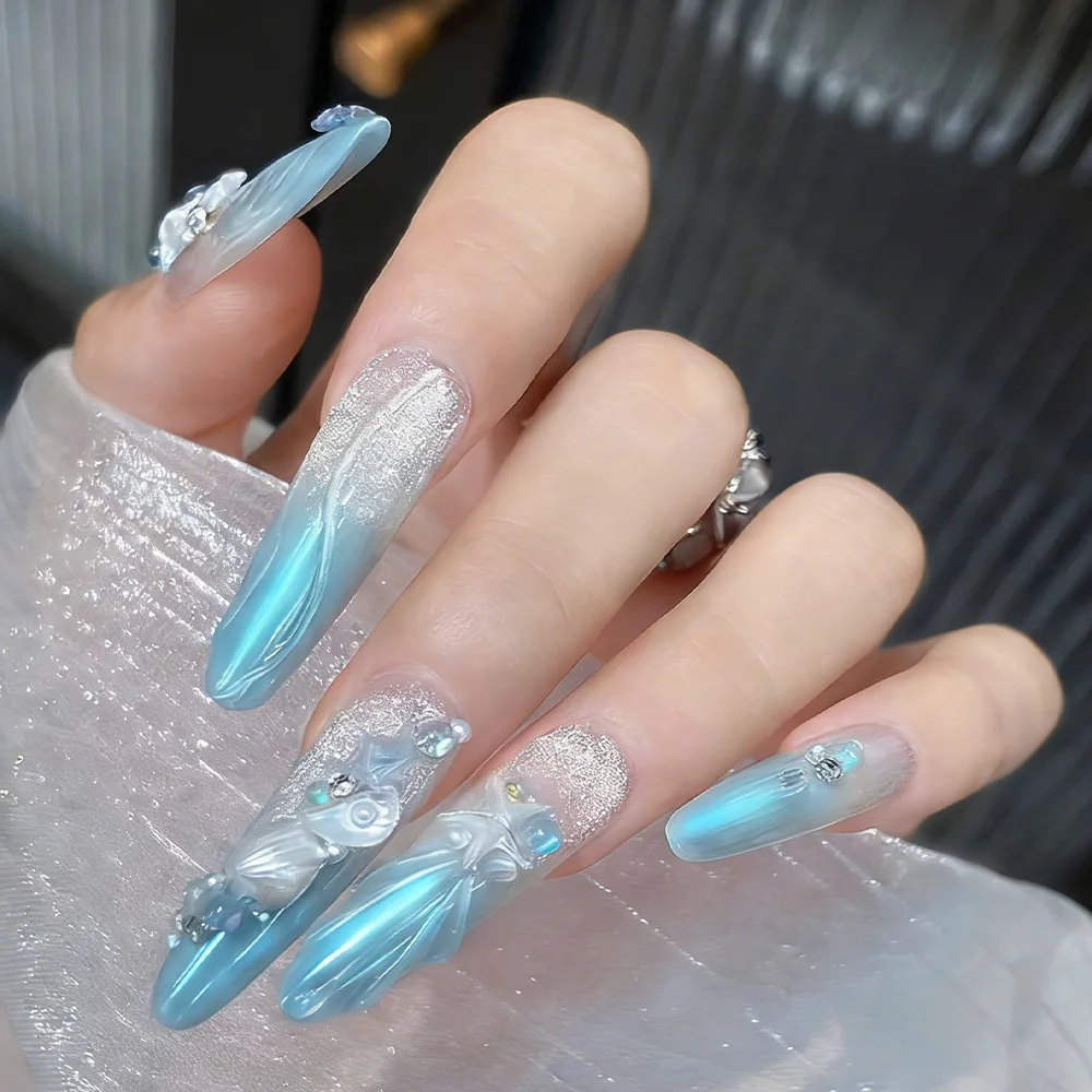 50 piezas de adornos para uñas con diseño de aurora fría y océano, perlas 3D, conchas, estrellas de mar, vieiras, resina, estilo Y2K