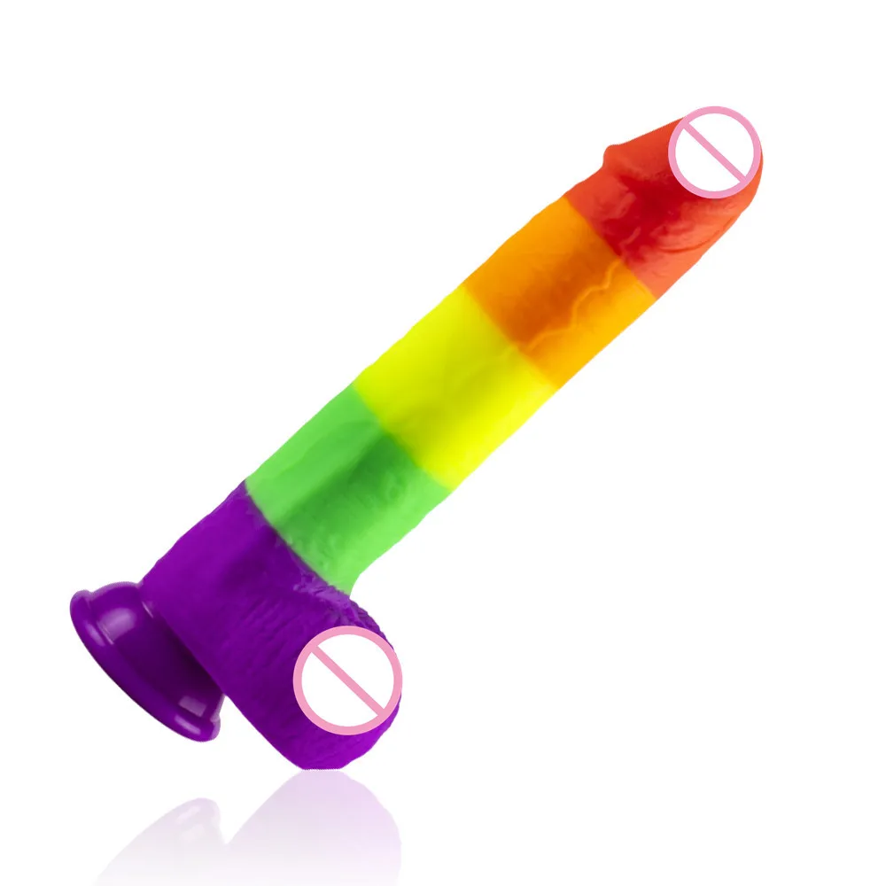 Simulation Dildo Rainbow Color Oversized Female Masturbator Vibrator Wearable Gun Machine Silicone Big Cock Adult Toys