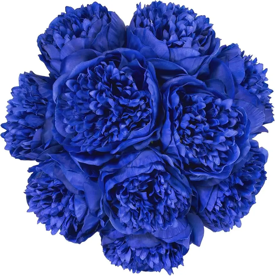 

Artificial Peony Silk Flower with Stems 10pcs Real Look Vintage Peonies for Home Wedding Decoration (Navy Blue)