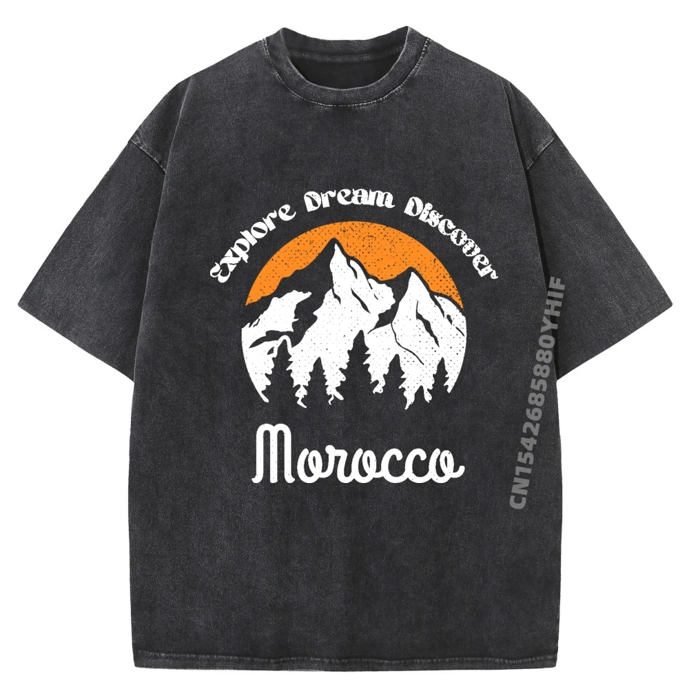 

Explore Dream Discover Morocco Vintage Morocco Vacation Cute Oversized T Shirt Men's Clothing Classic Washed Shirt