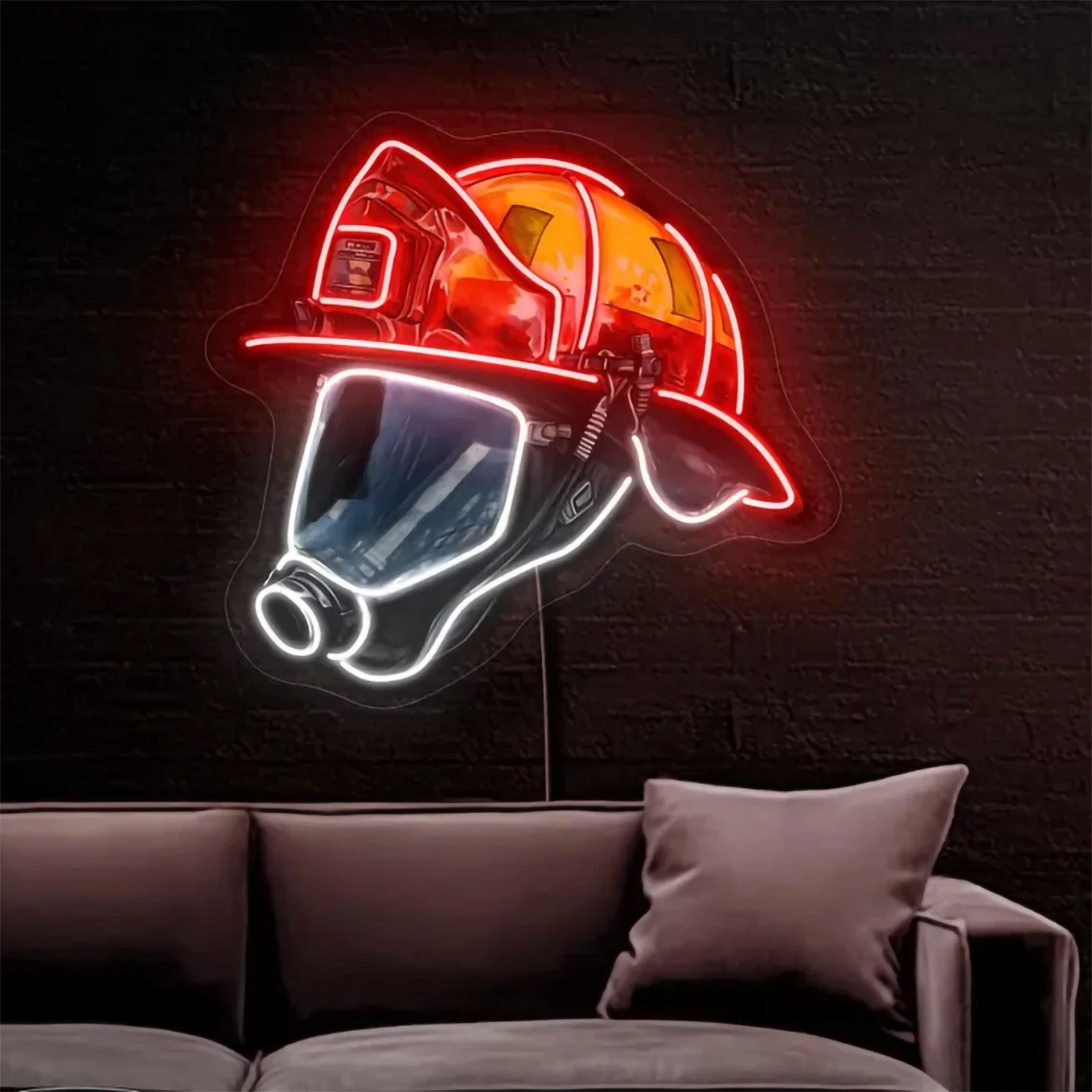 Firefighter Helmet Neon Sign Firefighter Sign Firefighter Gift Firefighter Art Decor Fire Station Decor