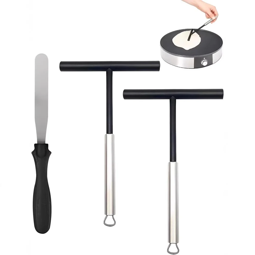 Crepe Spreader Set 3 Piece Stainless Steel and PP Material for Pancake Making Batter Spreading and Flipping in For home Kitchen