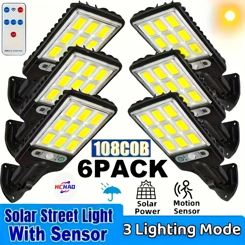 

6pcs Solar Street Lights Outdoor Wall Lights LED Remote Control Safety Wall Lights for Courtyard Porches Road Safety Lighting