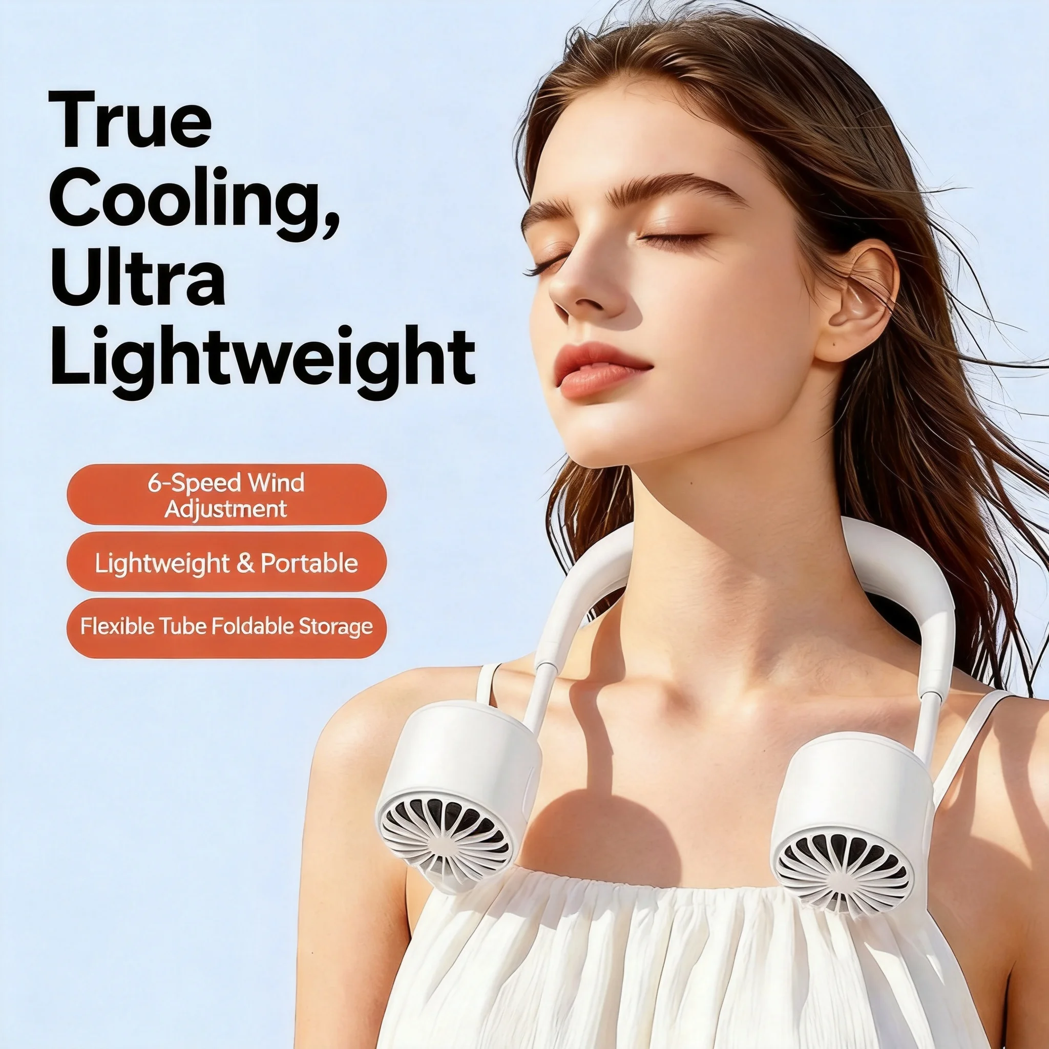 Portable Neck Fan, Wearable Personal Cooling Fan, Upgraded High-Speed Turbine, 6-Speed Adjustment, Bldc Brushless Motor with Strong Airflow, 3000Mah Rechargeable Battery, Flexible Hose with 360-Degree Adjustment, Stylish and Cool Hands-Free Neck Fan, Led Display for Power Level, Suitable for Outdoor/Travel/Hiking/Indoor Use, Ideal Gift for Women and Men