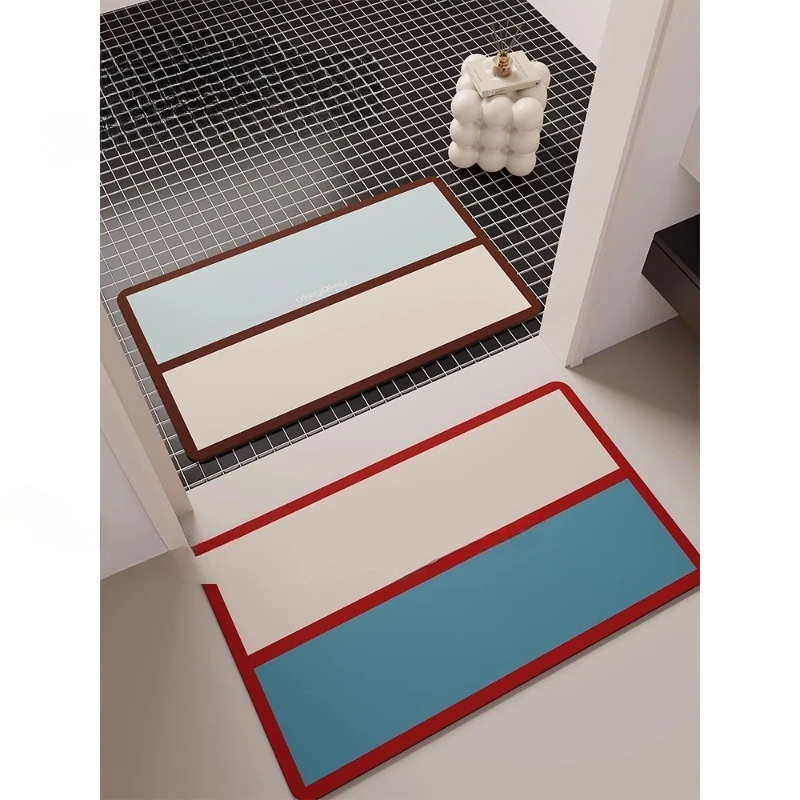 

Contrasting color collage bathroom absorbent floor mat, soft diatom mud toilet door floor mat