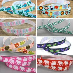 DHK 3/8'' Elephant Dinosaur Animal Printed Grosgrain Ribbon Hair Bow Headwear Party Decoration Wholesale OEM 9mm S2538
