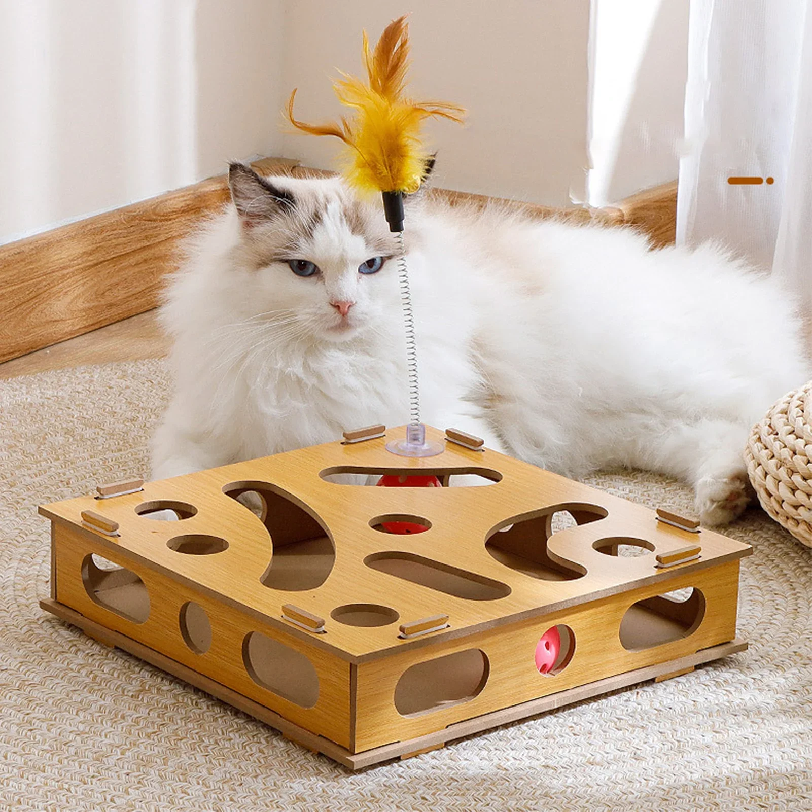 Cat Toy Puzzle Box Claw Grinding Interactive Interesting Cat Game Box With Cat Teasing Stick And Bell Ball