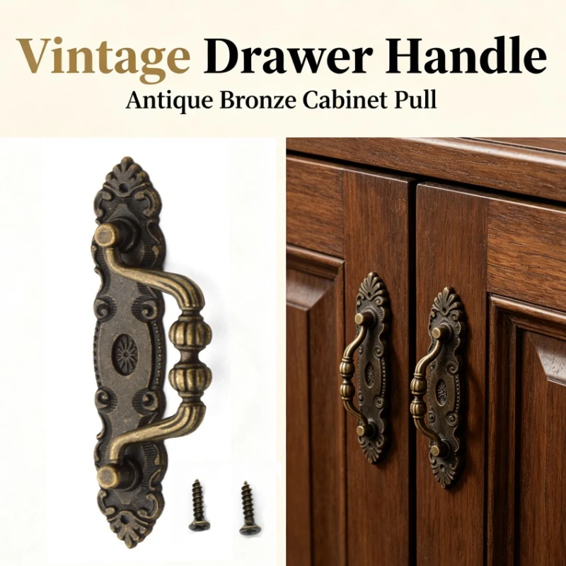 2/4pcs Retro Pull Handles Cabinet Handle Drawer For Drawer Door Wooden Chest Metal Drawer Wardrobe Pulls Handles