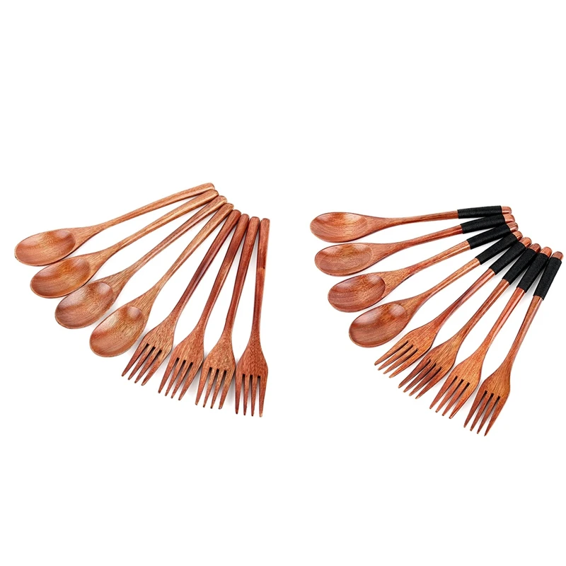 ABXF-8Pcs ไม้ช้อนส้อมชุดสไตล์ญี่ปุ่นชุดภาชนะไม้,Handmade KITCHEN ช้อน,Reusable Travel Flatware ชุด