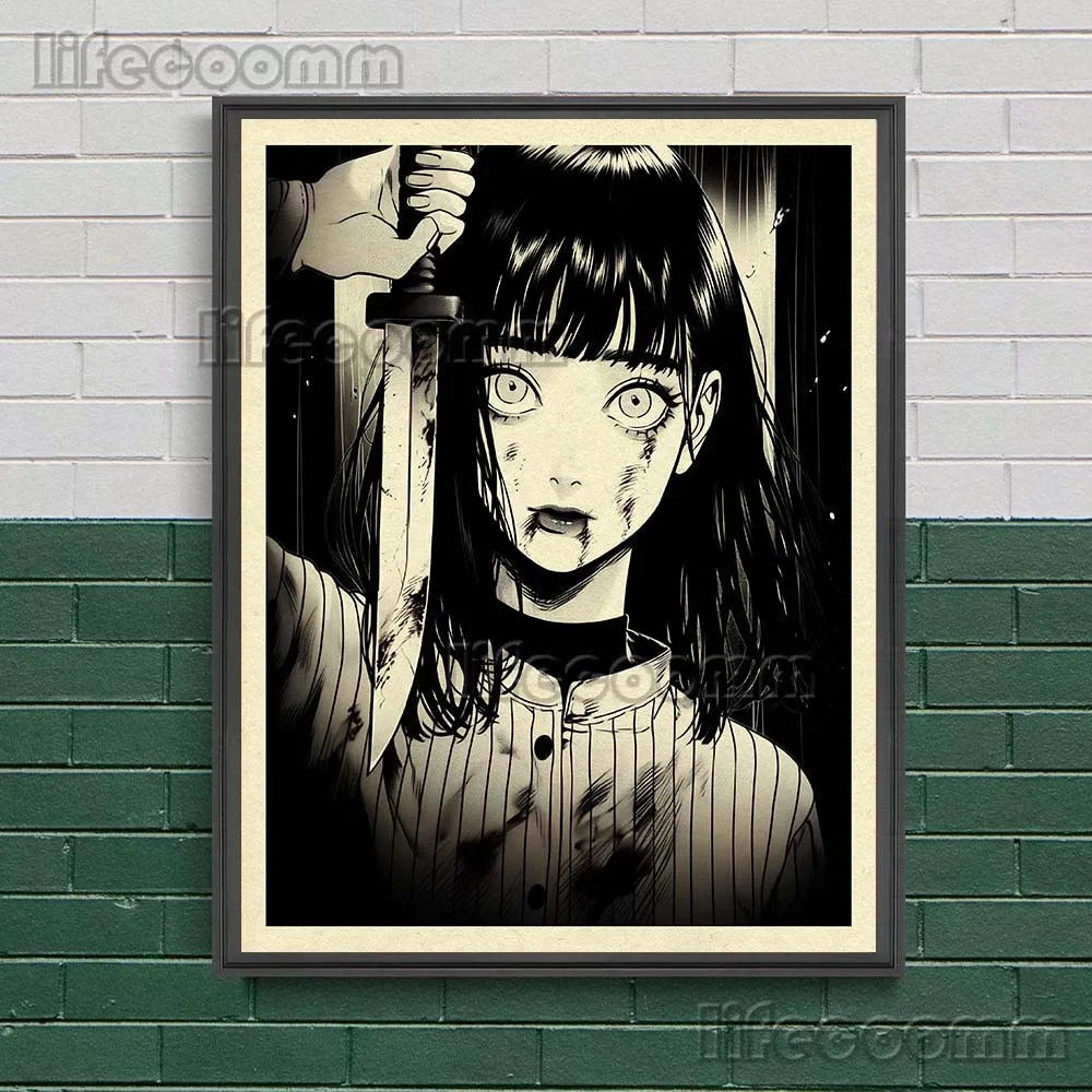 Demon Girl Asian Horror Manga Vintage Wall Art Canvas Painting Creepy Spider Devil Girl Abstract Art Poster And Print Home Decor