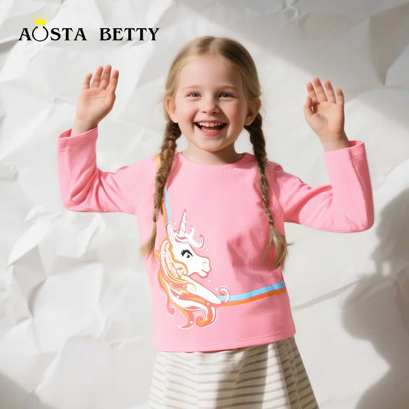 Autumn girls' long-sleeved T-shirt European and American style unicorn print children's sweatshirt cartoon toddler pullover