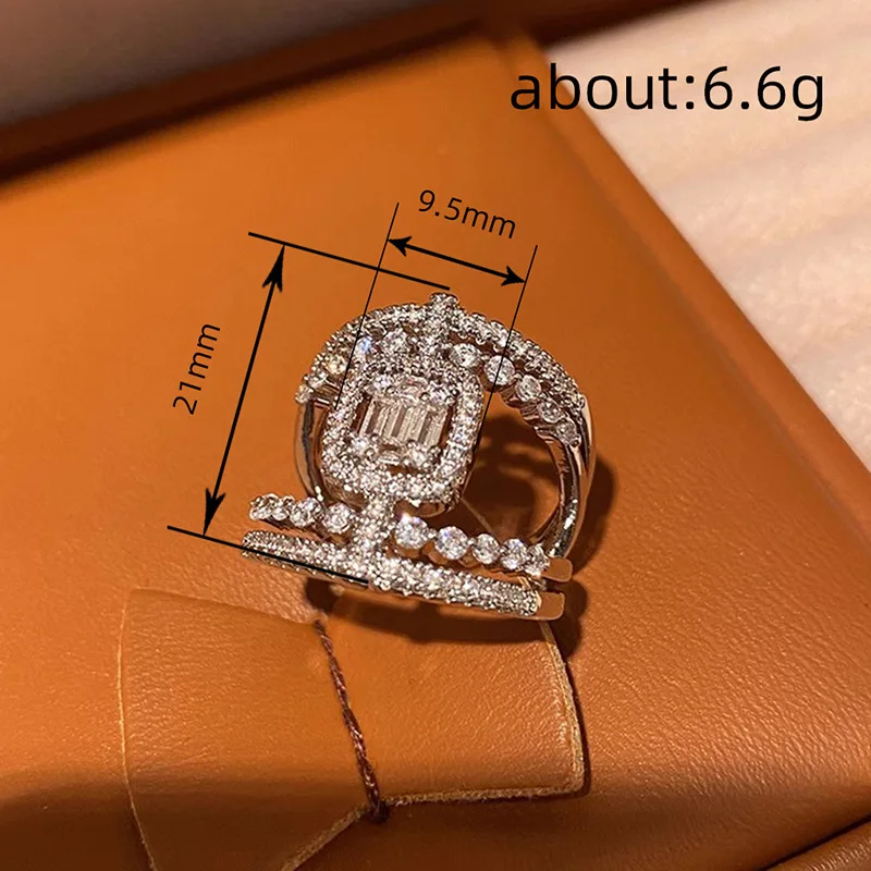 Huitan Gorgeous Wide Ring Female Silver Color Brilliant CZ Finger Jewelry for Wedding Party Luxury Women Anniversary Accessories