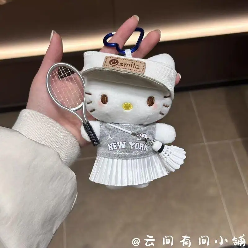 Genuine Sanrio Hello Kitty Pleated Skirt Badminton Sporty Style Plush Decoration Keychain Backpack Pendant Friend Birthday Gift