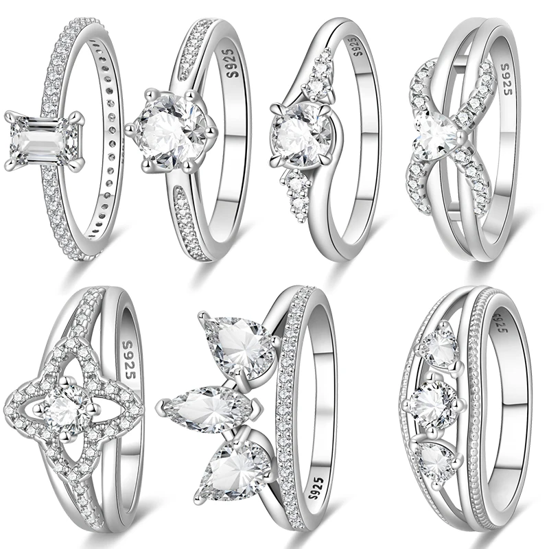 

Original 925 Sterling Silver Minimalist Ring Sparkling Cubic Zirconia Ring Women Romantic Wedding Engagement Anniversary Jewelry