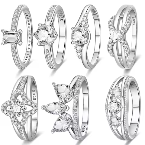 Original 925 Sterling Silver Minimalist Ring Sparkling Cubic Zirconia Ring Women Romantic Wedding Engagement Anniversary Jewelry