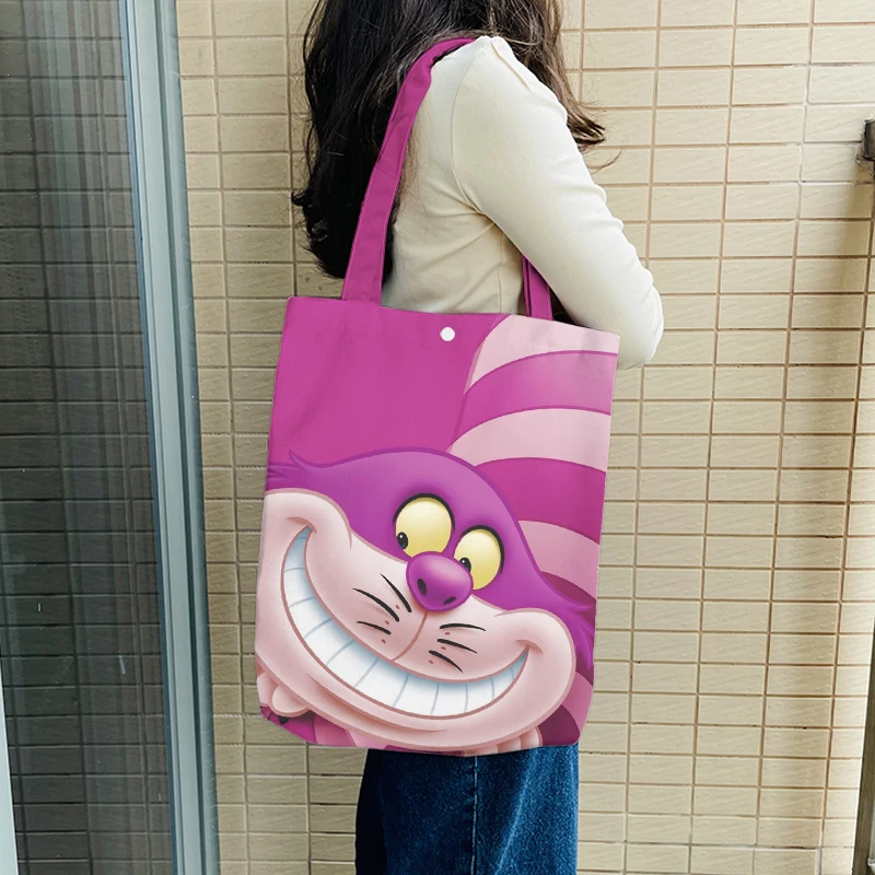 Disney Alice In Wonderland Cheshire cat Anime Shoulder Bags Cartoon Customized Shopping Bag Casual Tote Storage Handbag Gift