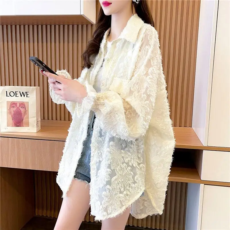 2026Summernew Korean Versionniche Fashionversatile Thin Breath Tshirt Sweet Princess Style Casual Jacquard Sunscreen Shirtjacket