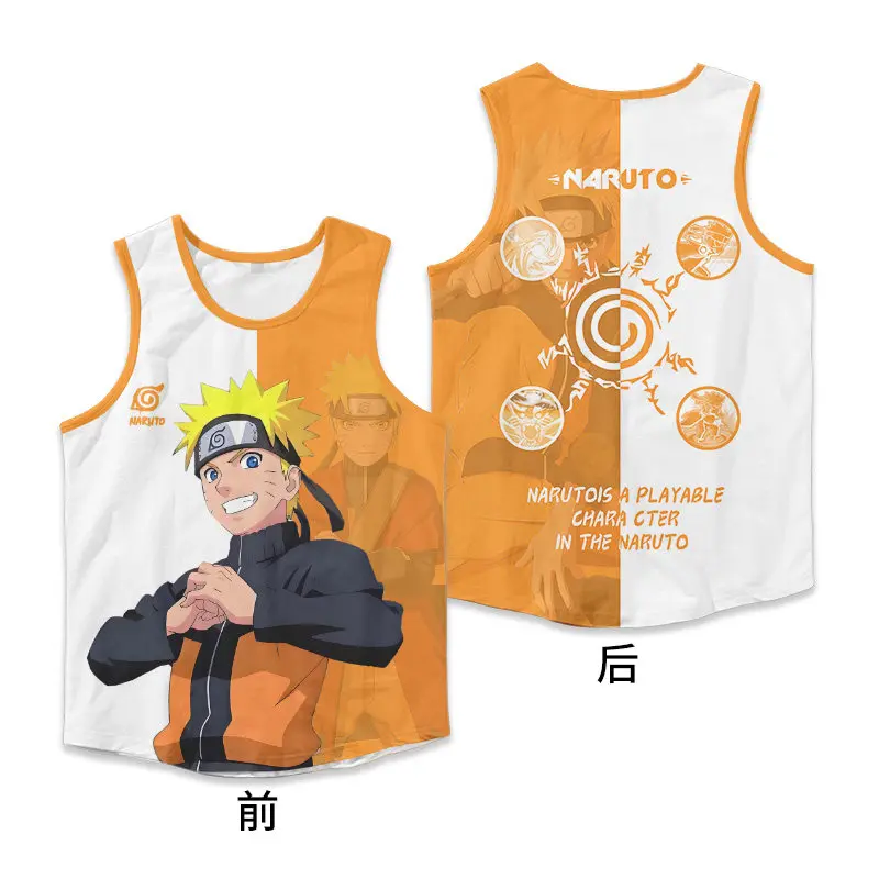 New Naruto COSPLAY 3D Digital Print Anime Sleeveless Sports Vest T-Shirt for Men and Kids, Casual Short-Sleeve Top