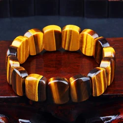Natural Tiger Eye Stone Square Bracelets Handmade Reiki Healing Meditation Bangles Elastic Rope Stone FengShui Couple Jewelry