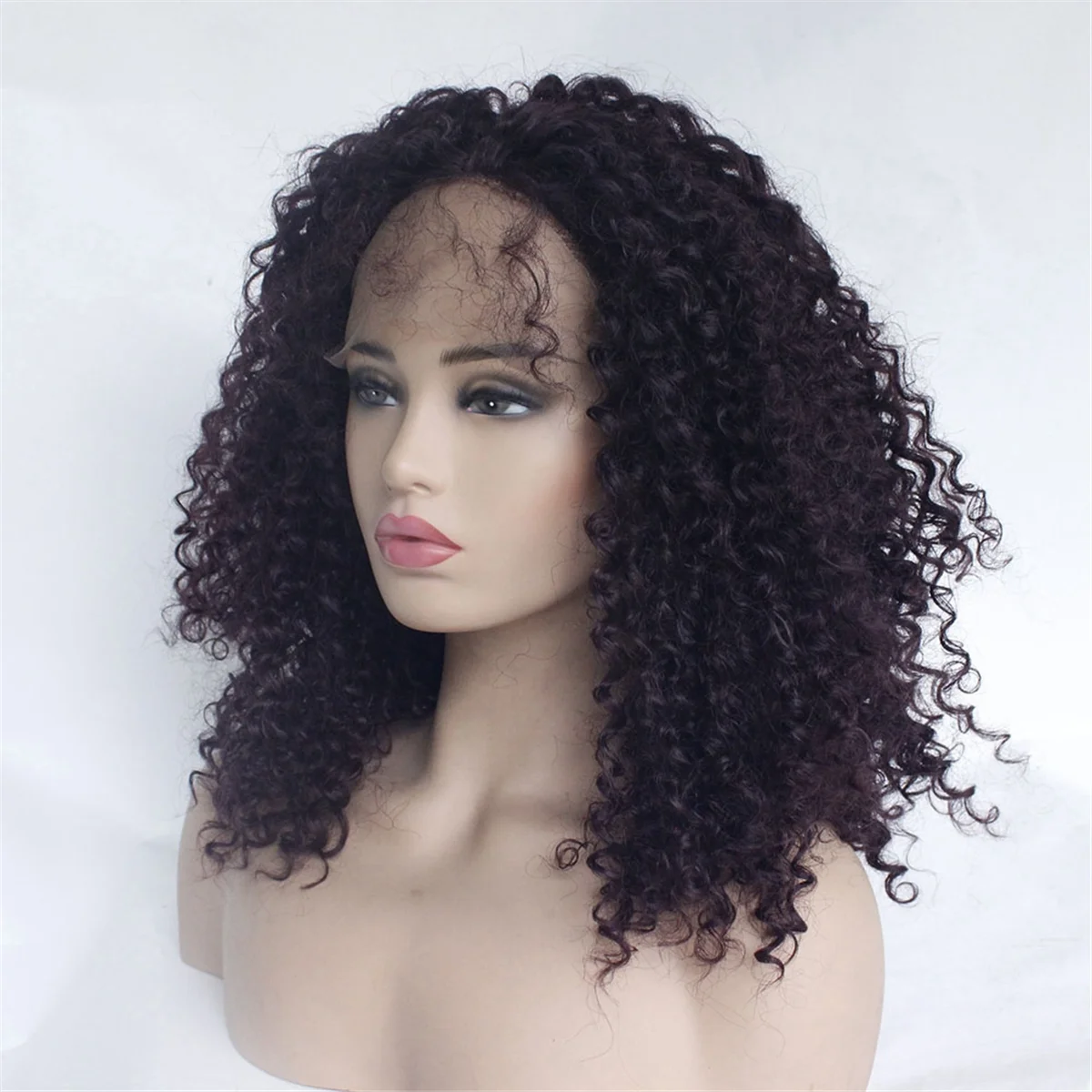 AT53 14 Inches Loose Curly Deep Wave Lace Front Wig Heat Resistant Synthetic Middle Part Wig for Women