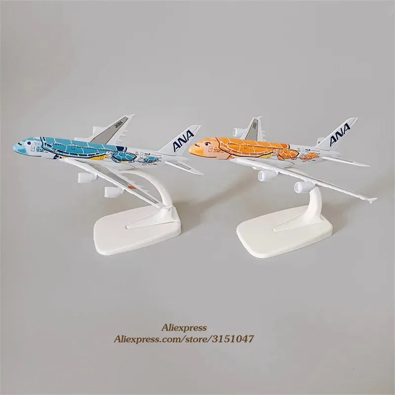 16cm Alloy Metal Japan Air ANA Airbus A380 Cartoon Sea Turtle Airlines Airplane Model Airways Plane Model Painting Aircraft Toys