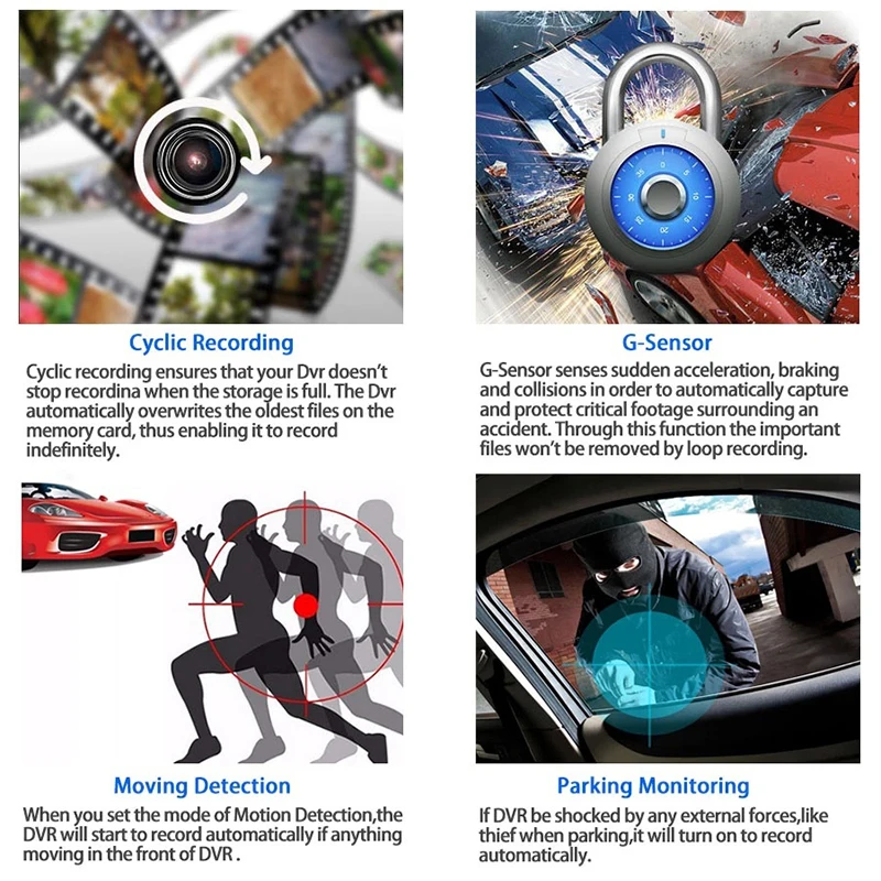 4.0 Inch 3 Camera Dash Recorder - 1080P HD Night Vision Car DVR Cycle Recording 3 Viewing Angles Simultaneous Recording​