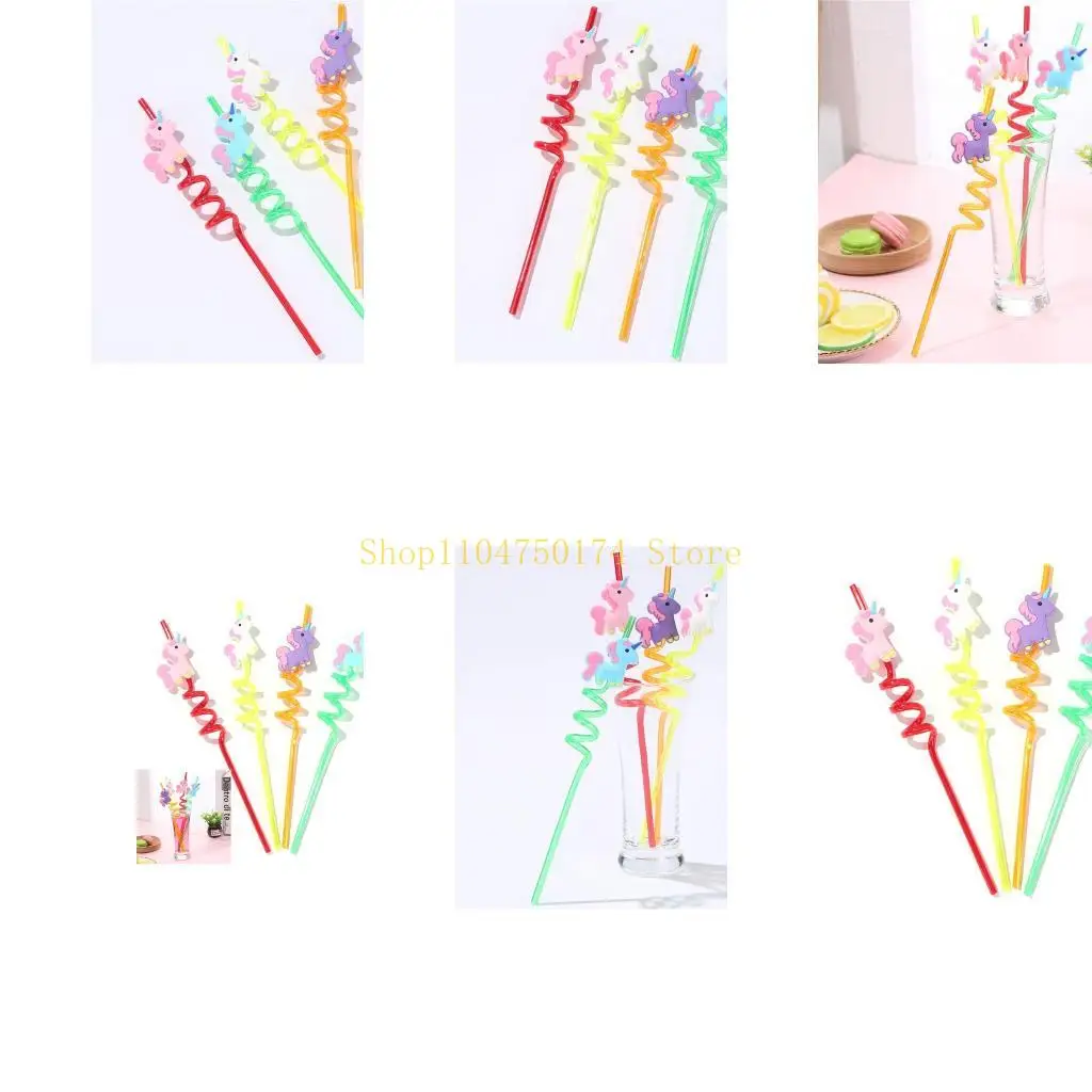 

Set of 4 Reusable Unicorns Straw Animal Drinking Straws for Kid Family Party Use top sale