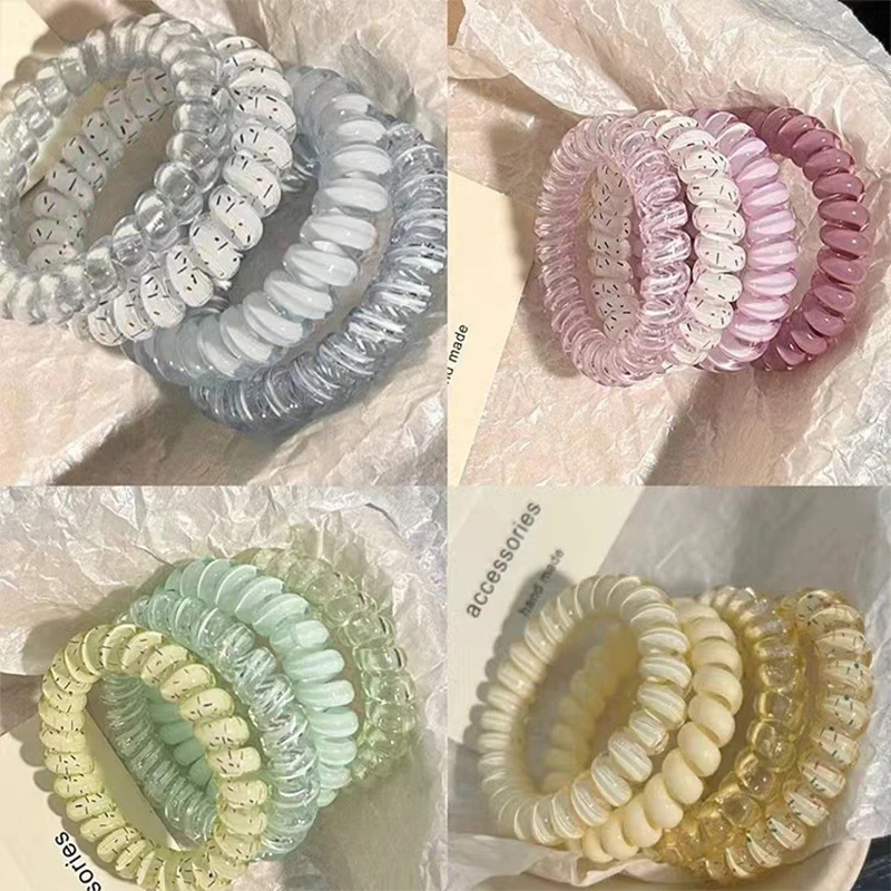 4pcs Women\'s Spiral Hair Ties Telephone Wire Cord Hair Ring Elastic Head Bands Rubber Band Scrunchies Headwear Hair Accessories