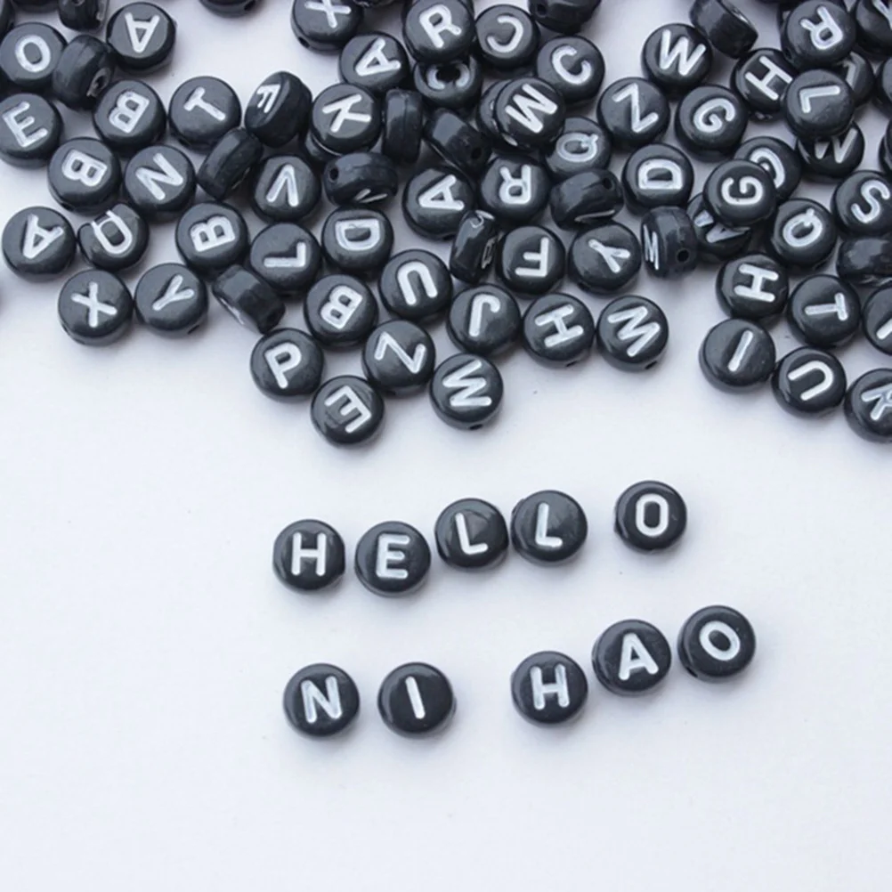 

260Pcs DIY Acrylic Alphabet Letter Beads Round for Jewelry Making Bracelets Necklaces Black White Key Chains Letter Beads
