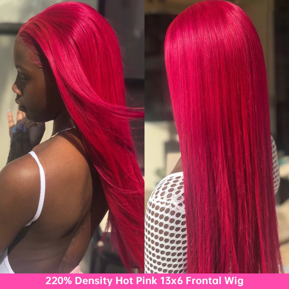 Pink Lace Front Human Hair Wigs Hd Straight 13x6 Lace Frontal Wig Pink Colored Human Hair Pre Plucked with Baby Hair 180 Density image 2