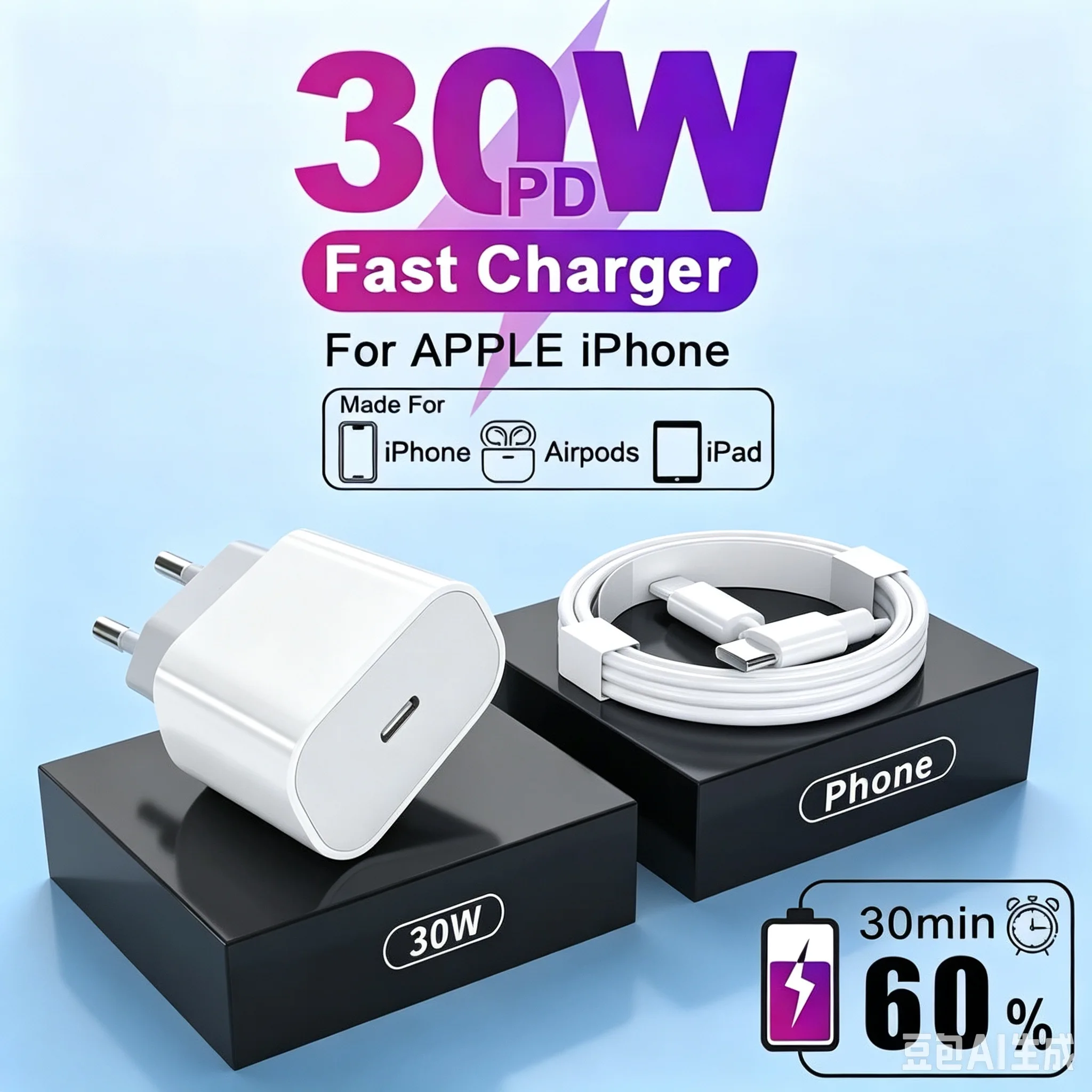 For Apple Original 30W Type C Quick Charger For iPhone 16 15 14 13 12 11 Pro Max Mini X XS XR 8 Plus Fast Charging Charge Cable