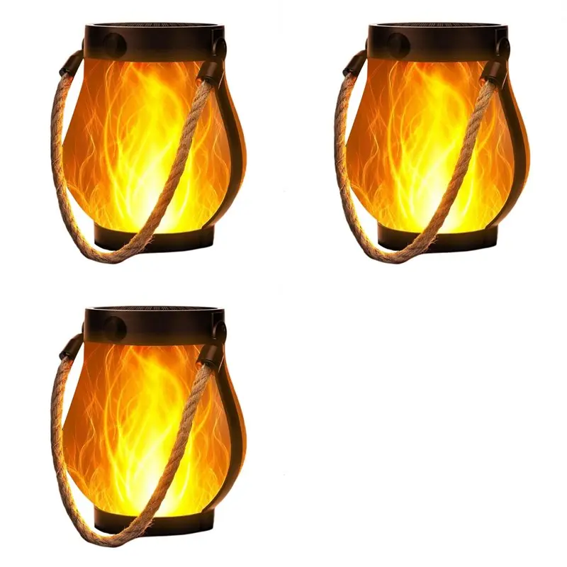 

3PCS Solar Flame Lantern USB & Solar Powered Outdoor Waterproof Hanging Garden Light Flickering Fire