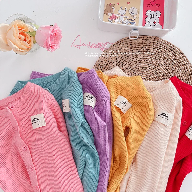 Knitted Cardigan Kawaii Pink Fub Kids Sweater for Girl Crockid Boys Classical Spring Autumn Baby Girl Clothes Toddler 1-7Y image 3