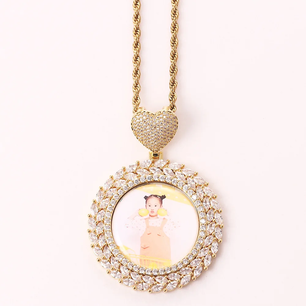 INS Branches And Leaves Memory Custom Photo Love Head Photo Frame Pendant Full Of Zircon Hip-Hop Hipster Exquisite Necklace