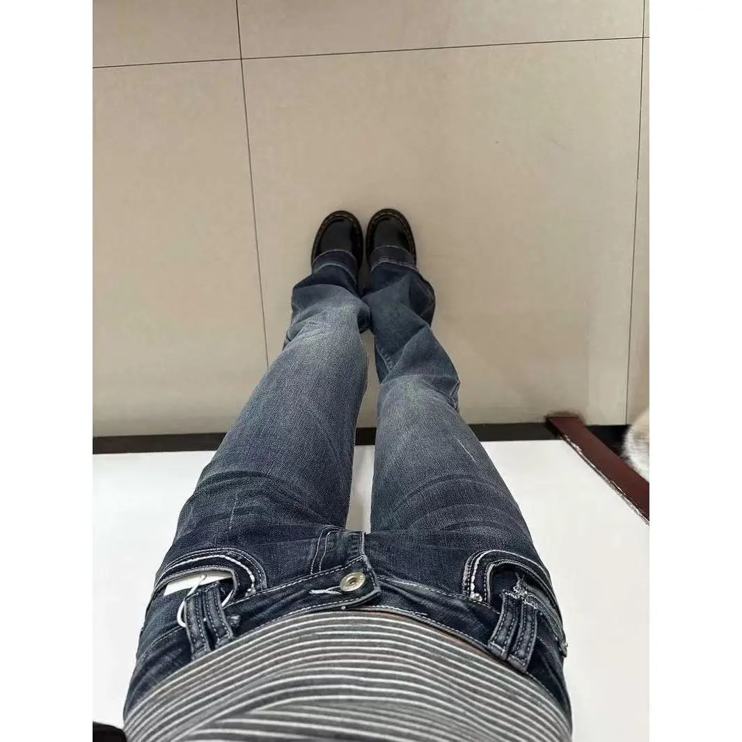

American Retro Bell Bot Jeans Slim Fit Elastici Hot Girl Low Waist Denim Pants Casual Wear Cotton Polyester Blend