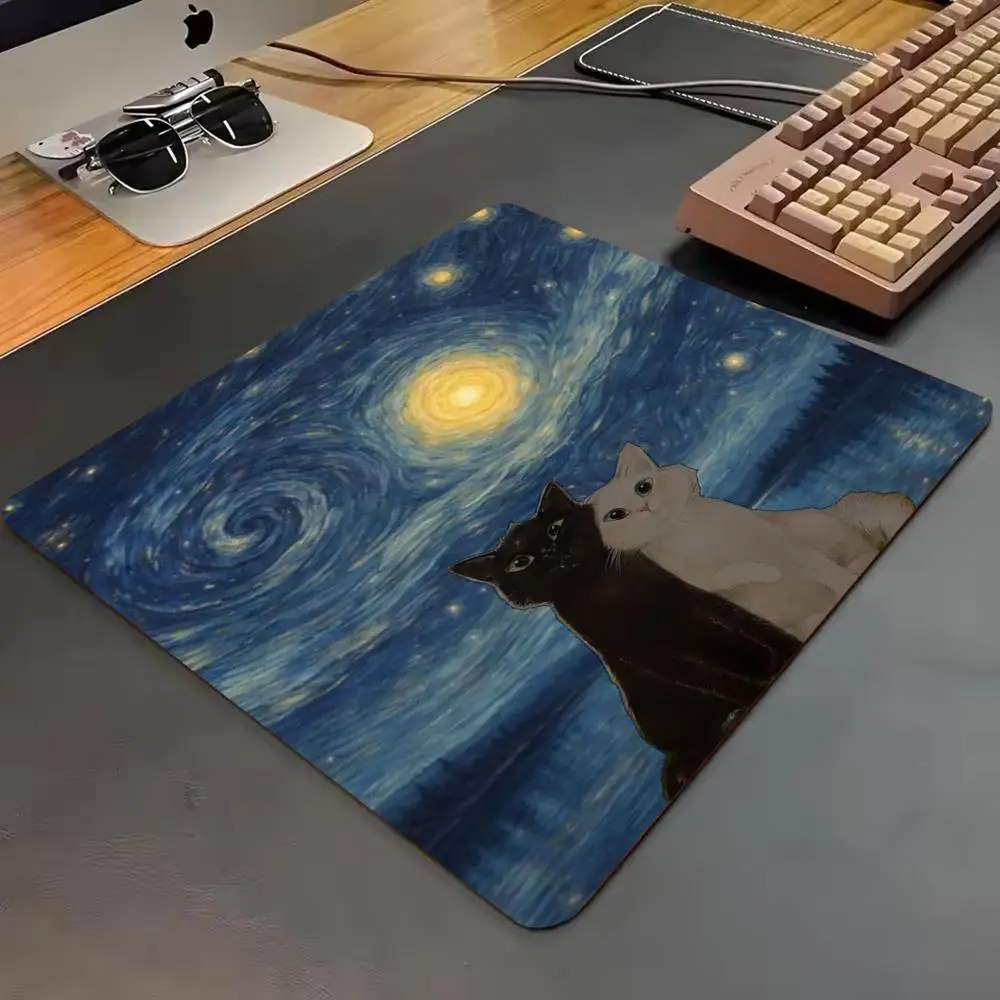 Van Gogh Starry Sky Black White Couple Cat Small Mouse Pad Speed Mousepad Gamer Premium E-Sports Mouse Mat For Laptop Gaming