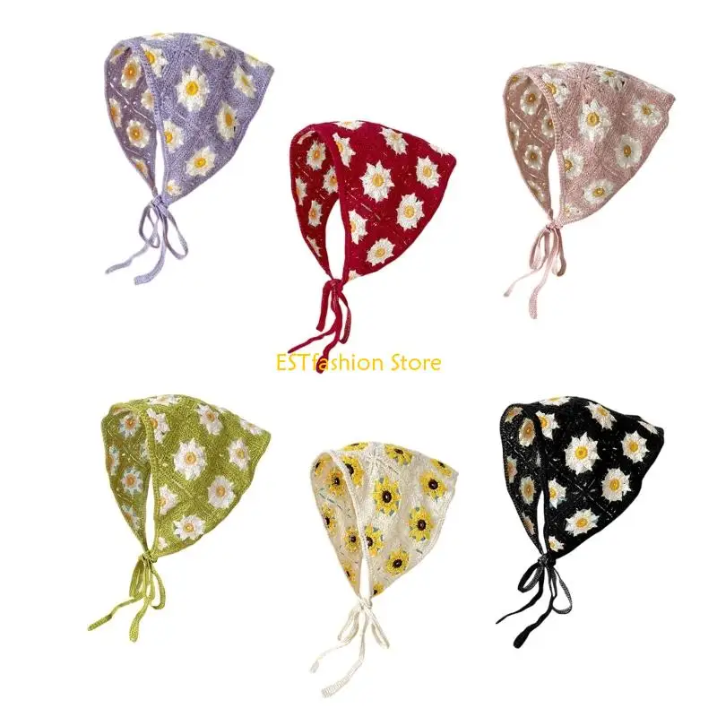 

Y5GC Flower Head Scarf Crochet Headbands Bohemian Head Covering for Music Festival
