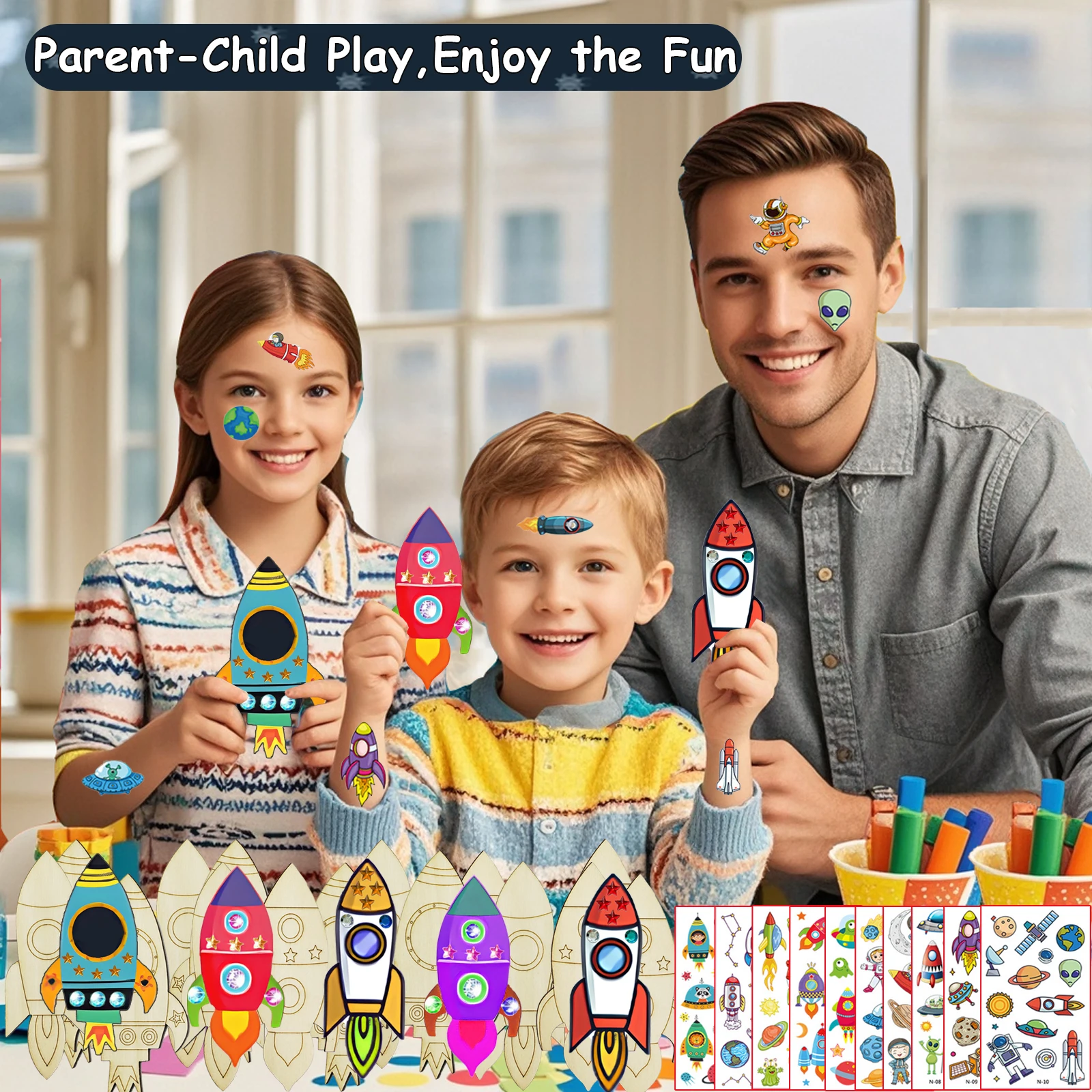 로켓 나무 수공예품 세트 240개, 나무 수공예품, 수공예품 세트, 생일 파티 수공예품 세트, DIY에 적합