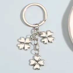 Alloy Keychain Heart Four Leaf Clover Key Ring Plants Key Chains Lucky Gifts For Women Men Handbag Accessorie Car Keys Jewelry