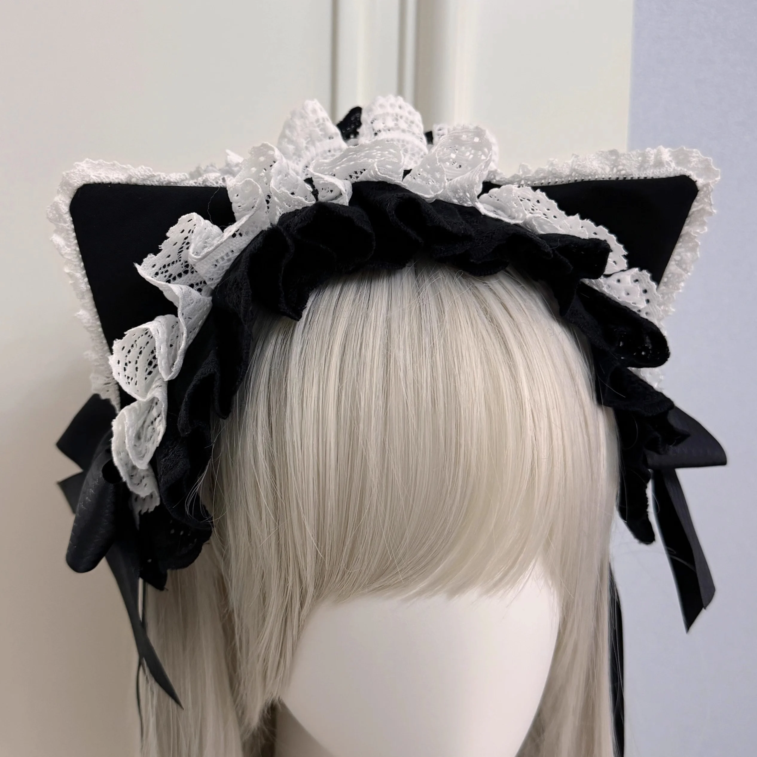 새로운 핸드메이드 하라주쿠 로리타 레이스 고양이 하녀 헤어밴드 Y2K 소녀 서브컬쳐 다크 고양이 귀 머리 장식 KC 메이드 귀여운 헤어 액세서리