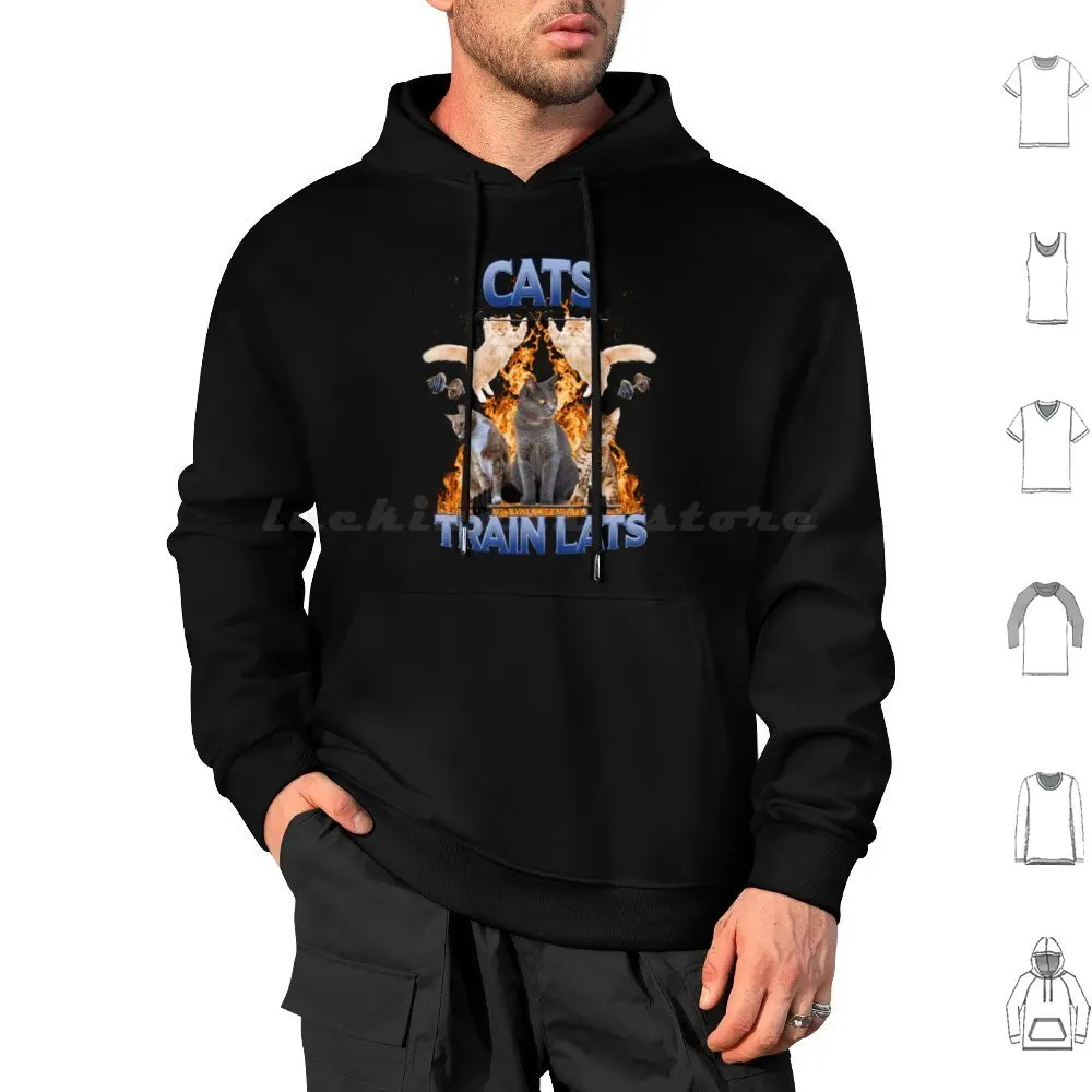 Cats Train Lats Hoodie cotton Long Sleeve Cats Lats Back Muscles Gym Animals Gym Humor Bodybuilding Weightlifting Pets