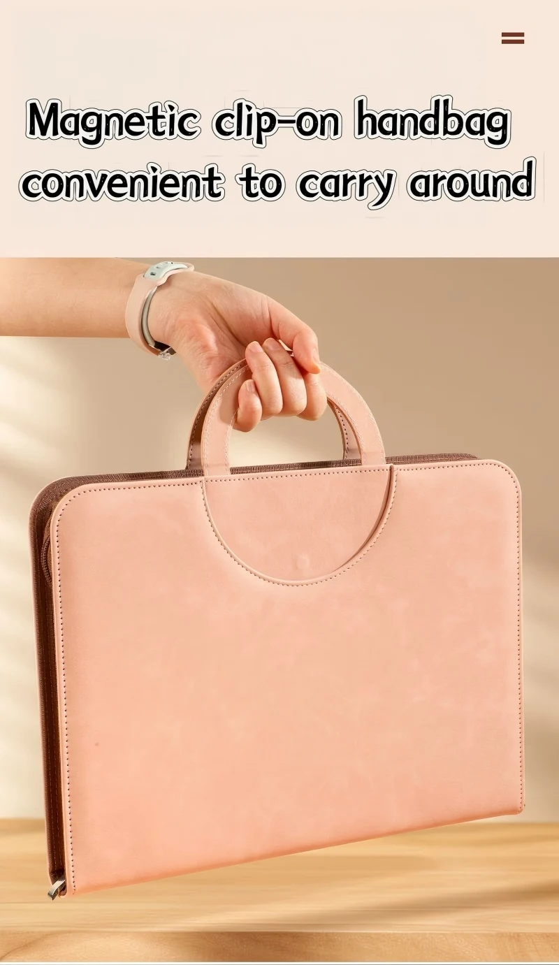 Fotografia 6: Novo Conjunto de Pastas Organizadoras de Documentos A4 com 4 Argolas em Couro PU, incluindo 3 Tipos de Bolsos com Zíper