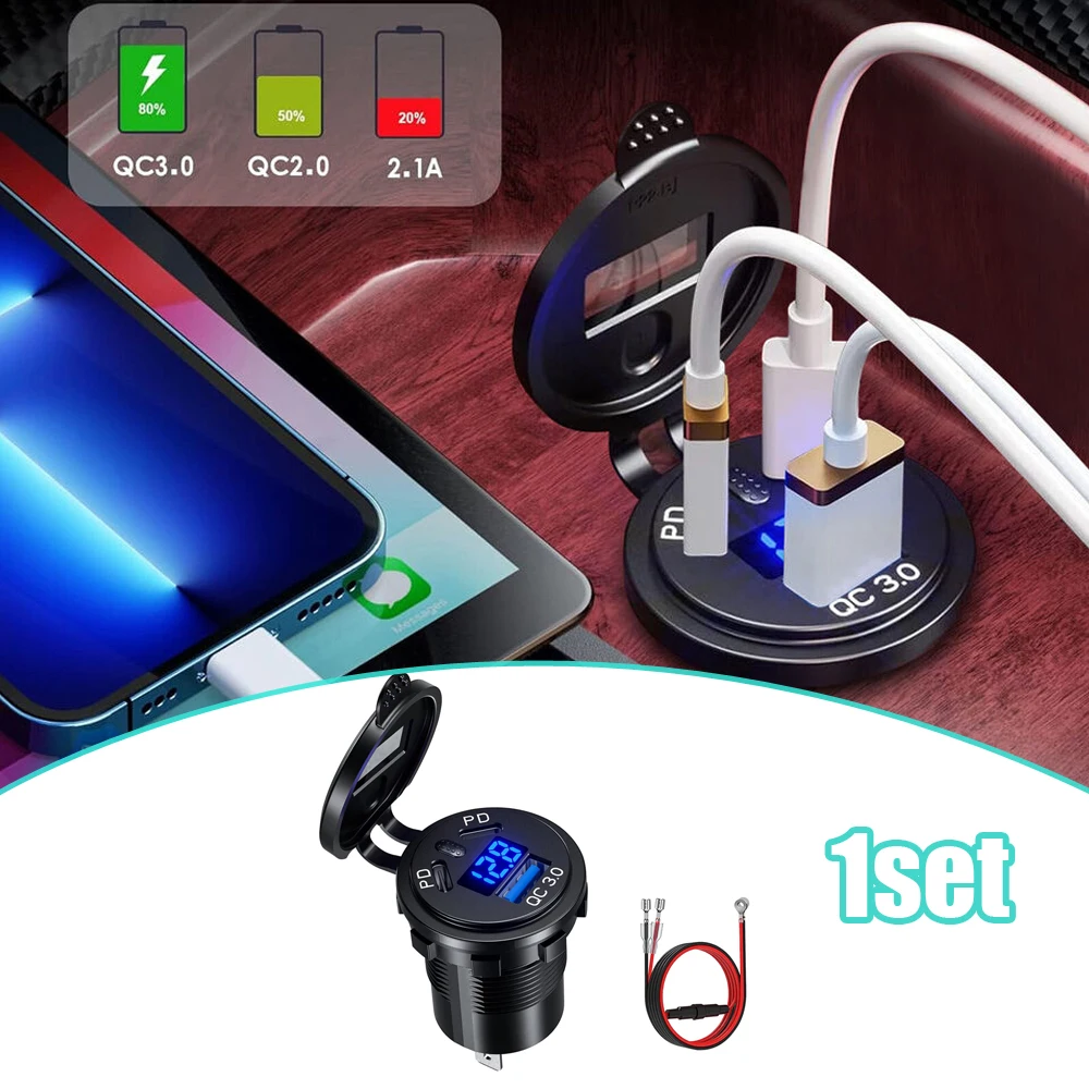 

1pc Car Quick Charger Universal Car Digital Display Charger Car Dual PD USB Port Multifunctional Charger Auto Accessories