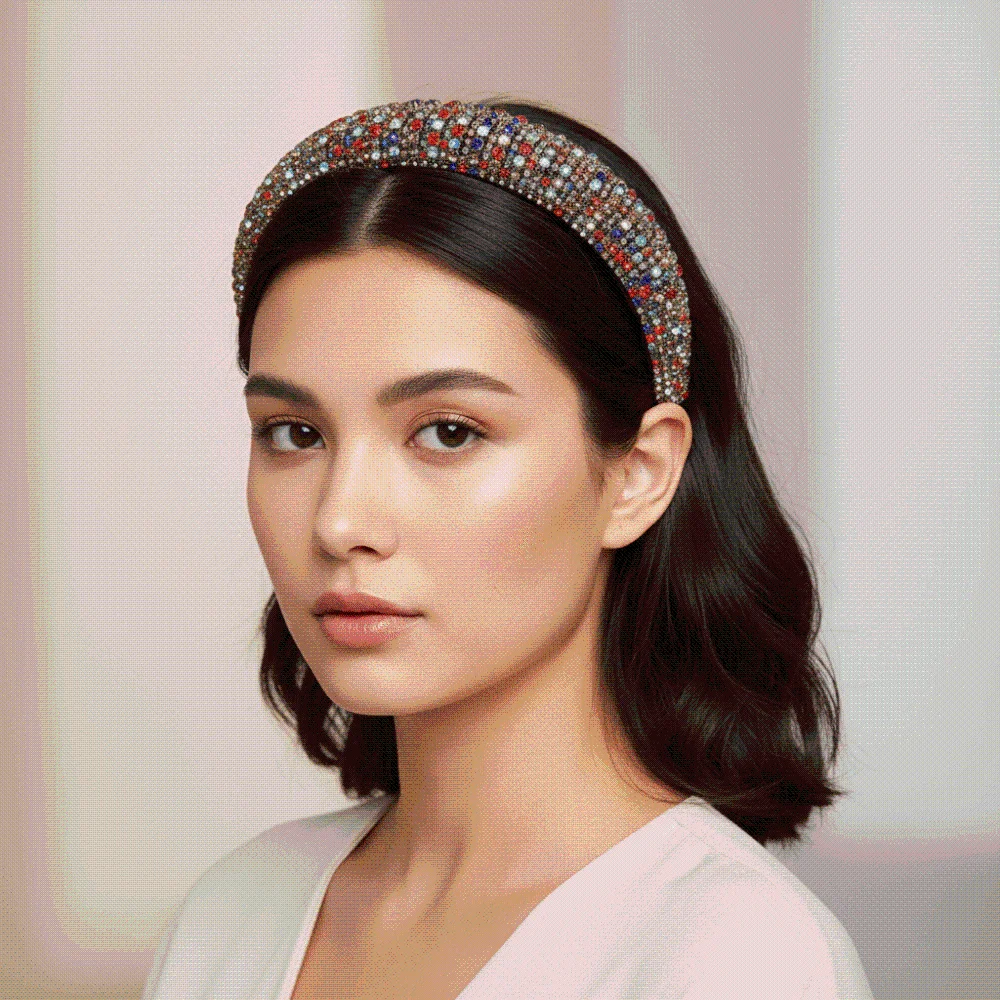 Jeweled Hairbands Padded Rhinestone Headband Baroque Wide-brim Crystal Hairband Chic Non-slip Sponge Hair Hoop Wedding