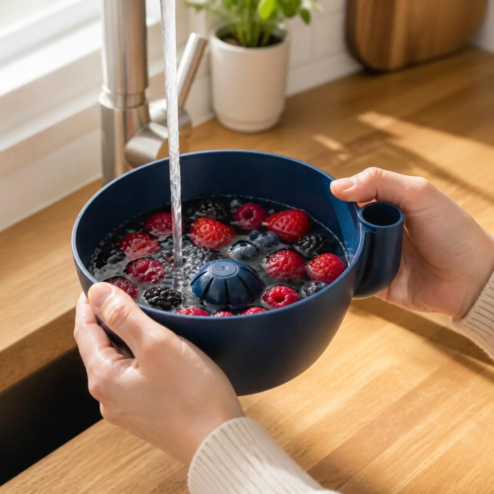 Plastic Berry Swirl Bowl Fruit Washing Colander for Kitchen Produce Rinsing with Self Draining Design Easy Cleanup