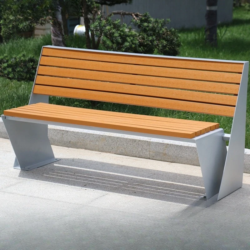 Stainless steel outdoor park chair, pineapple grid preservative wood outdoor park resting bench