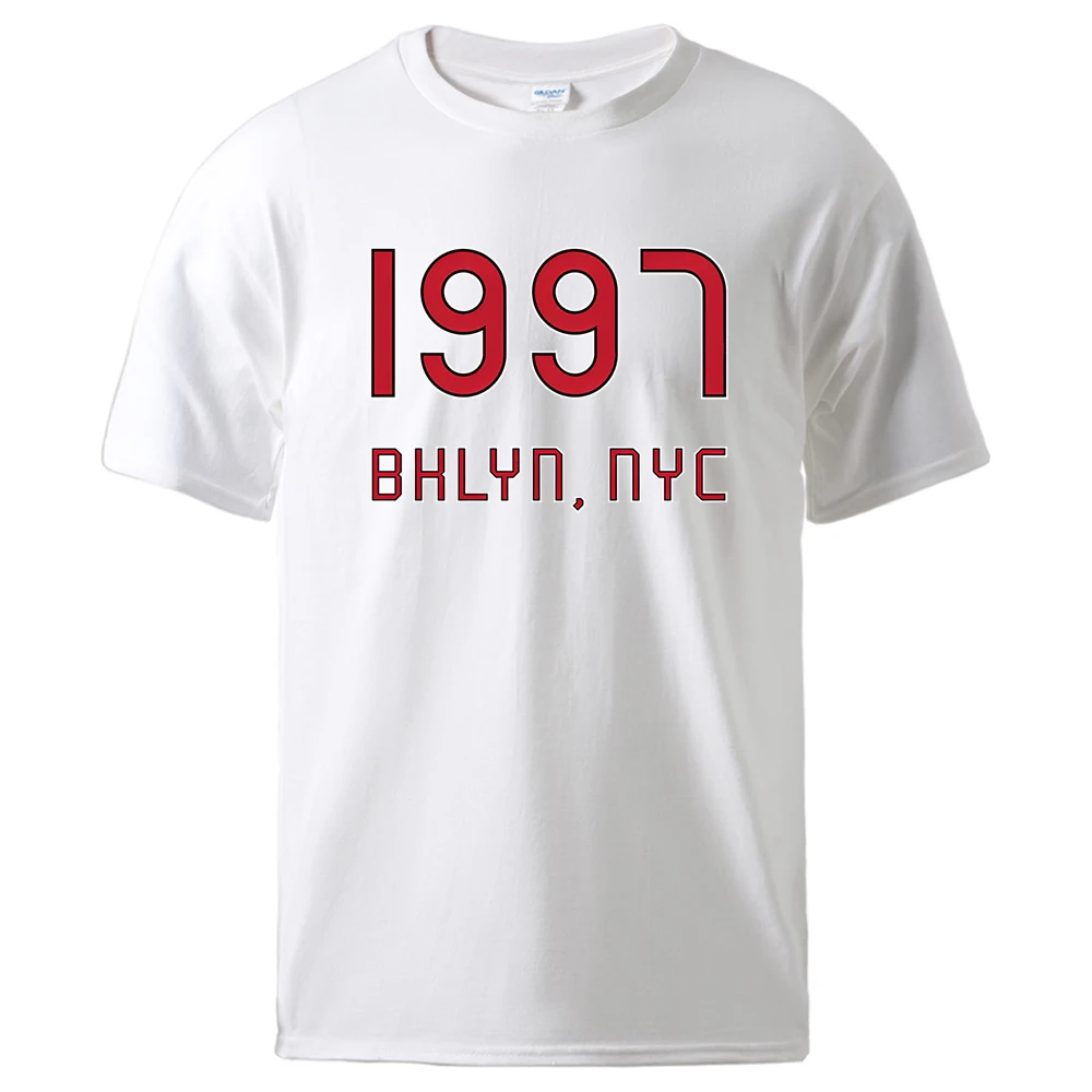 1997 Brooklyn เสื้อยืดผ้าฝ้ายเมืองนิวยอร์กเสื้อยืดคอกลมแฟชั่นเสื้อยืดกีฬาเสื้อยืดฮิปสเตอร์แบบดั้งเดิม