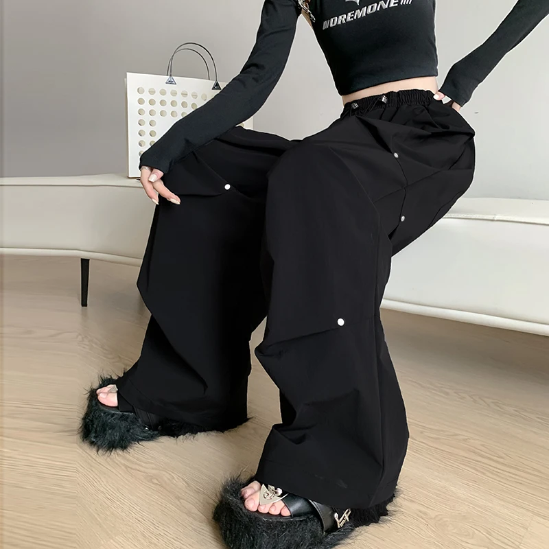 Work pants for women, 2023 autumn new high waisted, slim and drooping, wide leg casual American sport paratrooper pants