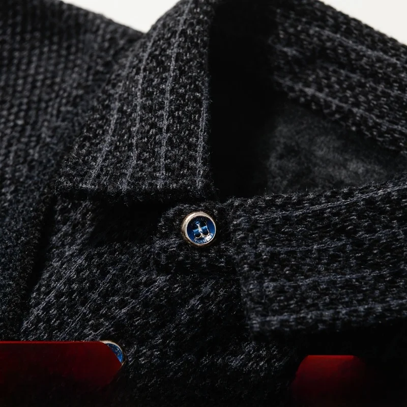 

Утепленный вязаный свитер для мужчин, повседневный, с воротником, цельный дизайн, осень-зима, теплый, из полиэфирного волокна, с длинными рукавами