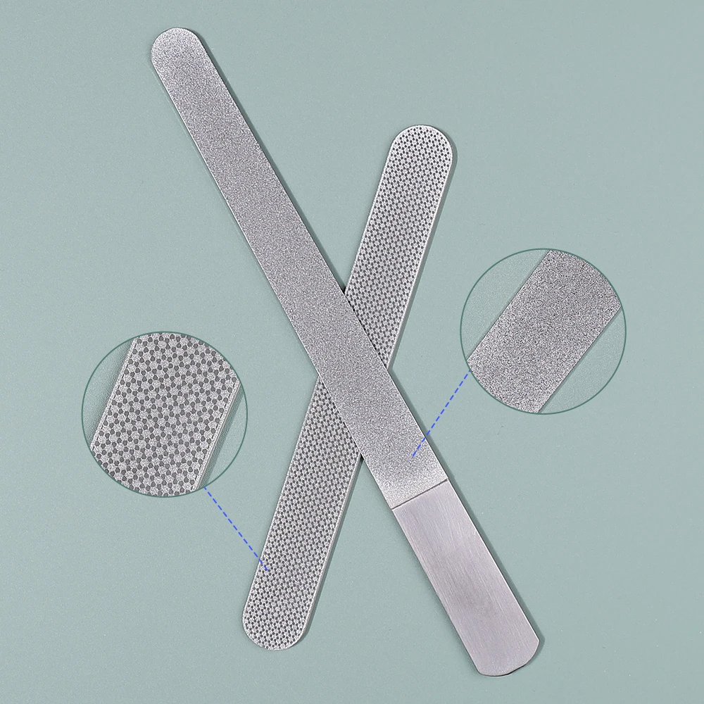 Lima de uñas de diamante, lima de uñas de doble cara de acero inoxidable, lima de Metal, tampón, uñas de los pies, limas de manicura para salón y hogar